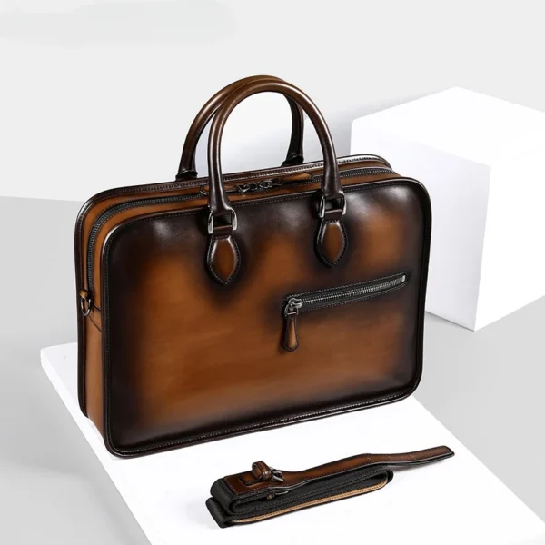 Men's Briefcase Italian Genuine Leather Large Capacity Portable Retro Messenger Shoulder Bags 15.6'' Laptop Business Case Bag