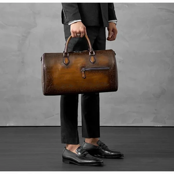 Men's High-End Travel Bag Genuine Leather Large-Capacity Portable Boston Bag Retro Short-Distance Business Trip Luggage Bag