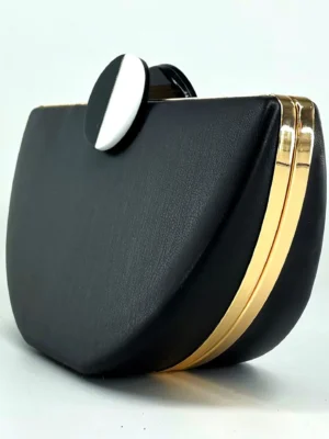 ROENICK Women's Half Round Black White Buckle Evening Bags Female Korean Dinner Chain Messenger Clutch Shoulder Handbags Purses