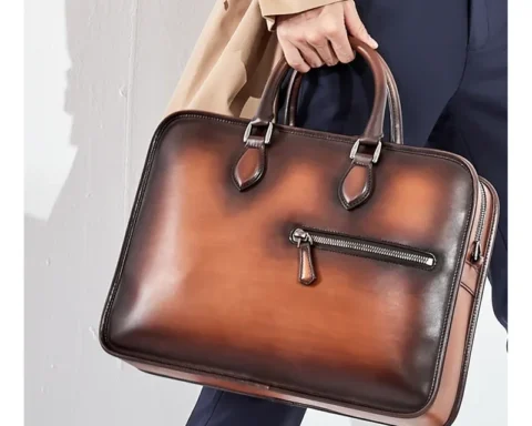 Men's Briefcase Italian Genuine Leather Large Capacity Portable Retro Messenger Shoulder Bags 15.6'' Laptop Business Case Bag